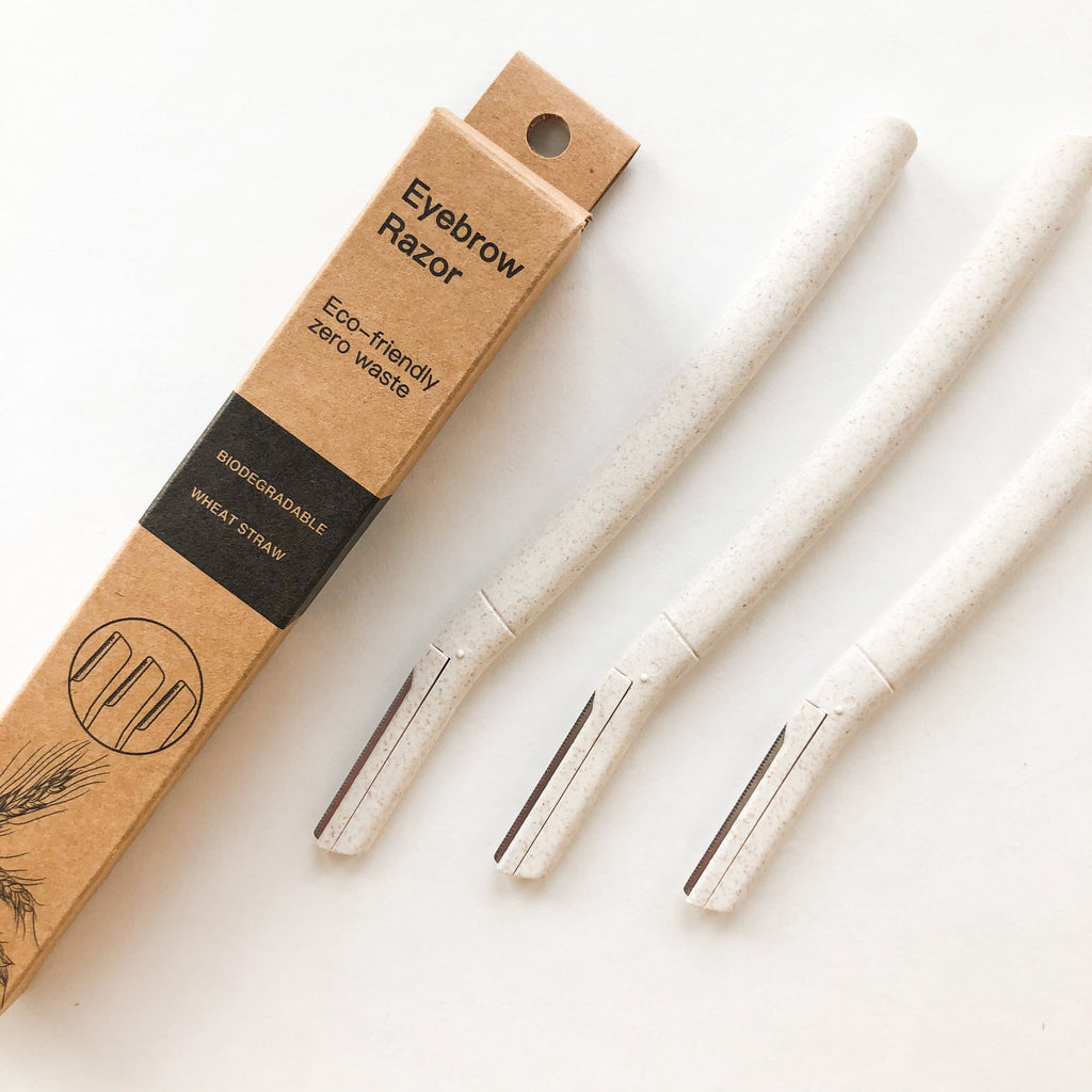 Biodegradable Wheat Straw Eyebrow Razor Trimmer - Eco Friendly Sustainable Facial Dermaplaning Razor - Set of 3